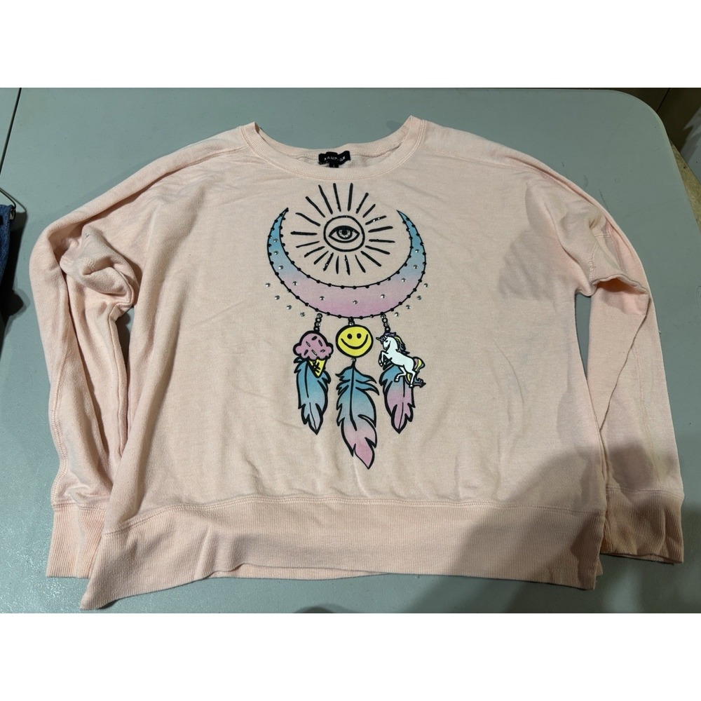 Rampage Juniors L Dreamcatchers Soft Pullover Peach Print Top Sweatshirt